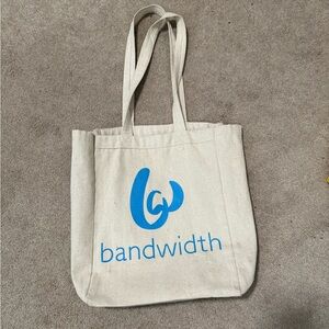Cream Tote Bag with Blue Logo